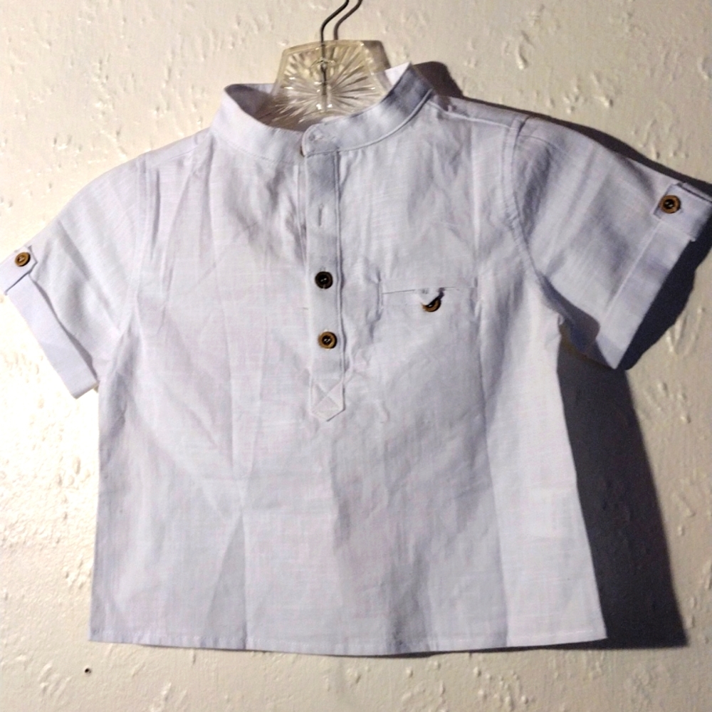 Little mans, linen, short sleeved 1/2 button down shirt